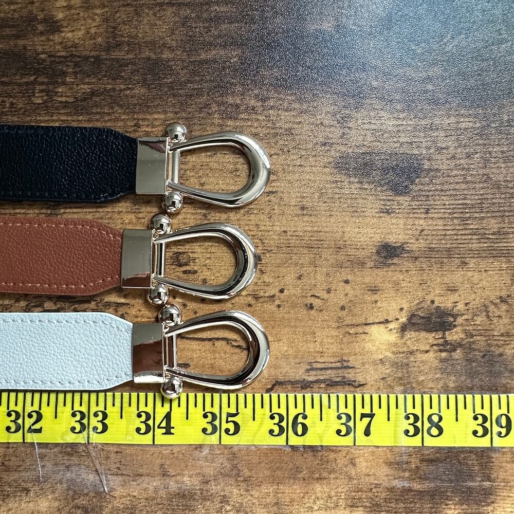 NWOT Women Stretchy Skinny Belt Size L Elastic Gold Buckle Minimalist Retro 39in - Picture 3 of 6